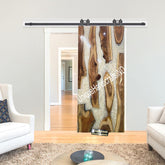 Epoxy Resin Door, Walnut Wooden Door, Hanging Wooden Door, Custom Size Live Edge Resin Door, Epoxy Resin Sliding Bar Door, Wooden Home Decor Unique Handicrafts IND